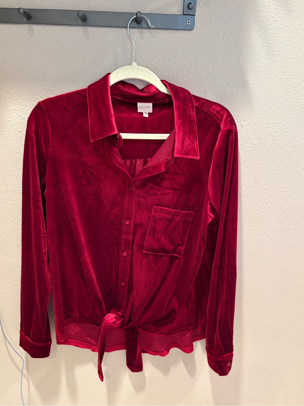 Pleione Red Velvet Button-Down Shirt